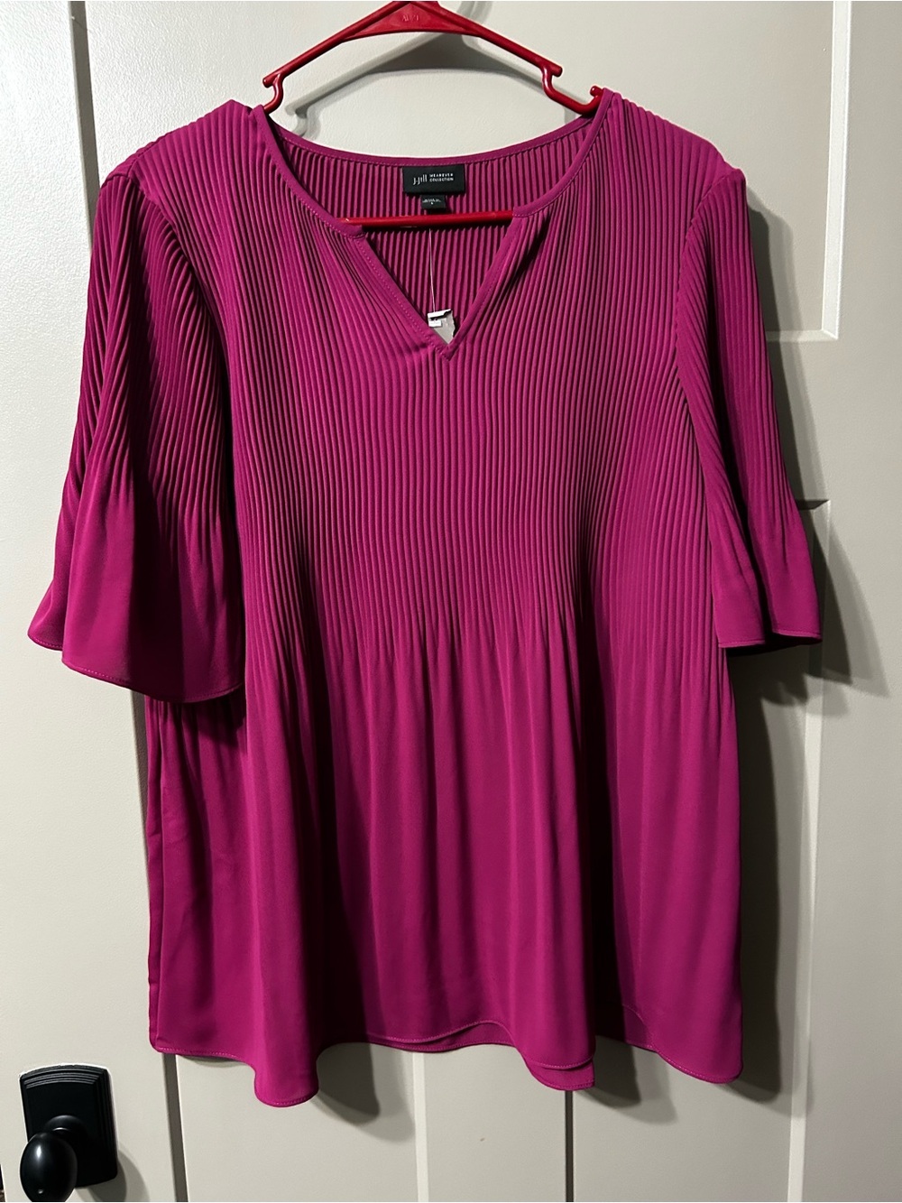 J Jill WeareverCollection Fuchsia Pleated V-Notch Flutter Sleeve Blouse